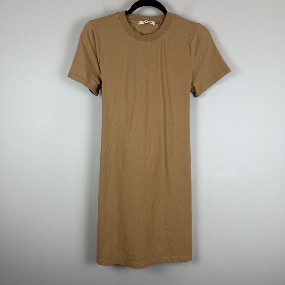 Alice + Olivia Evie Tie Waist Dress Women Small Tan Classic Minimalist Casual
